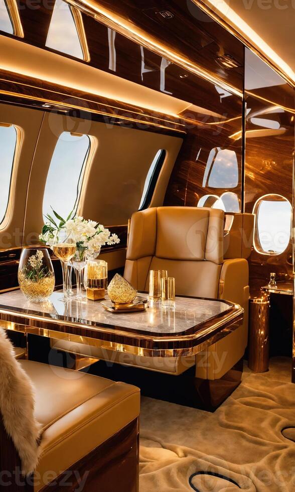AI generated Interior of a luxury business jet airplane. Luxury travel. ai generative photo