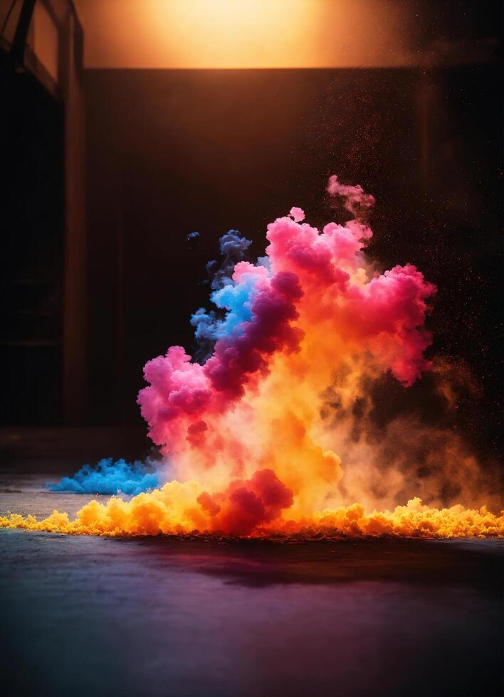 AI generated Colorful cloud with smoke on black background. ai generative photo