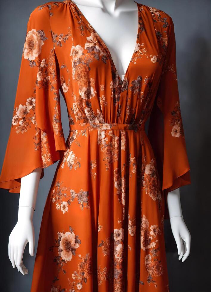 AI generated Fashionable evening orange summer dress on a mannequin. ai generative. ai generative photo