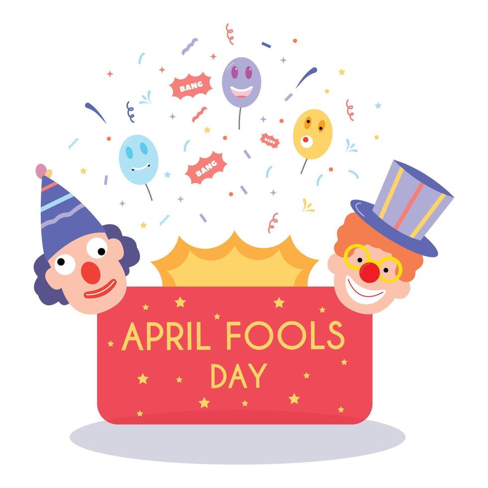 happy april fools day illustration clown concept surprise and comedy fun vector template poster background