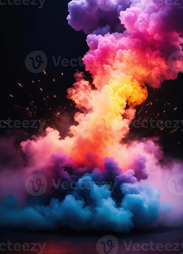 AI generated Colorful cloud with smoke on black background. ai generative photo