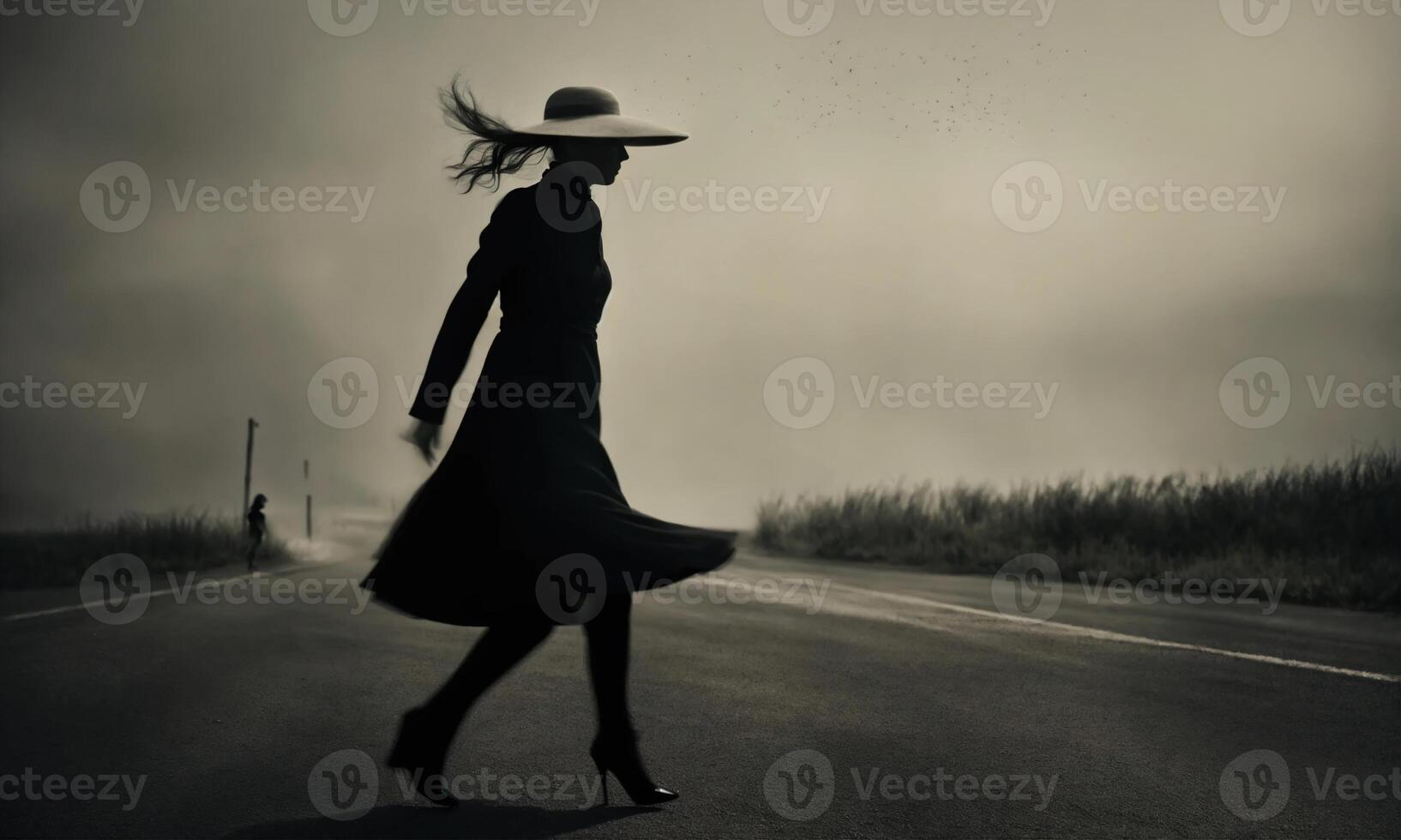 AI generated Blurry motion silhouette of a girl with long hair. ai generative photo