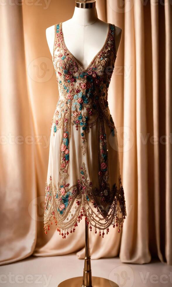 AI generated mini dress with low neckline on a mannequin. ai generative photo