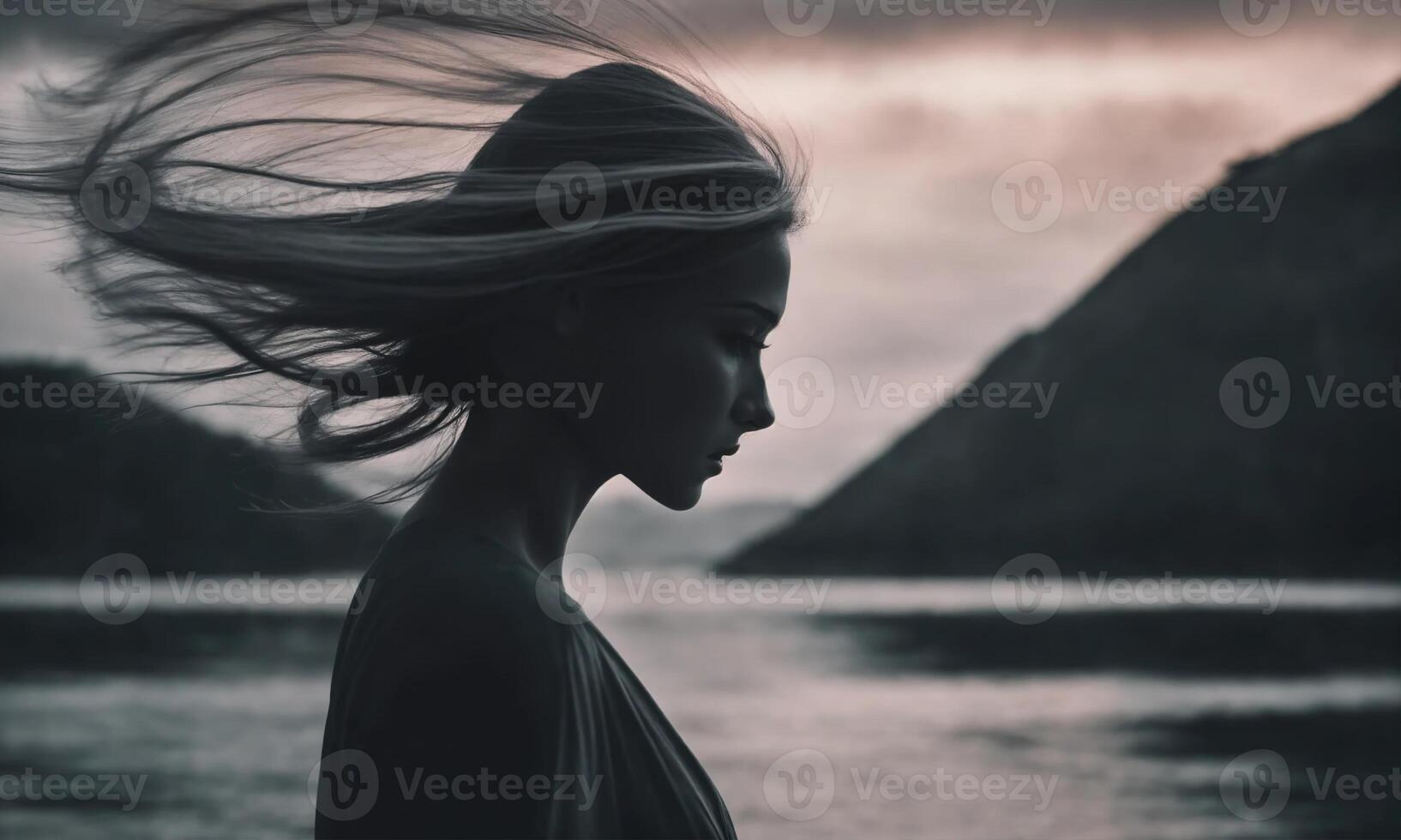 AI generated Blurry motion silhouette of a girl with long hair. ai generative photo