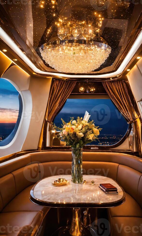 AI generated Interior of a luxury business jet airplane. Luxury travel. ai generative photo