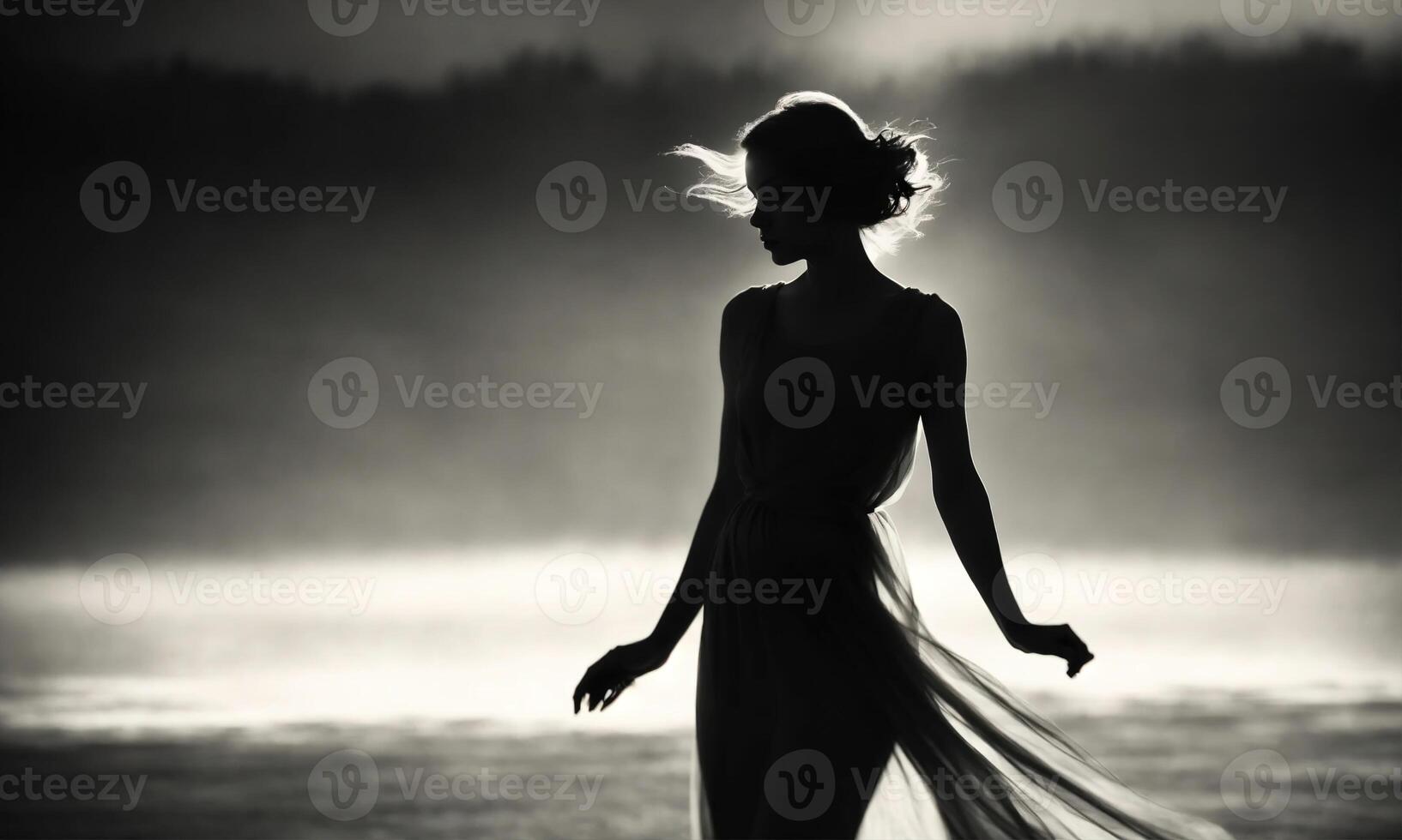 AI generated Blurry motion silhouette of a girl with long hair. ai generative photo