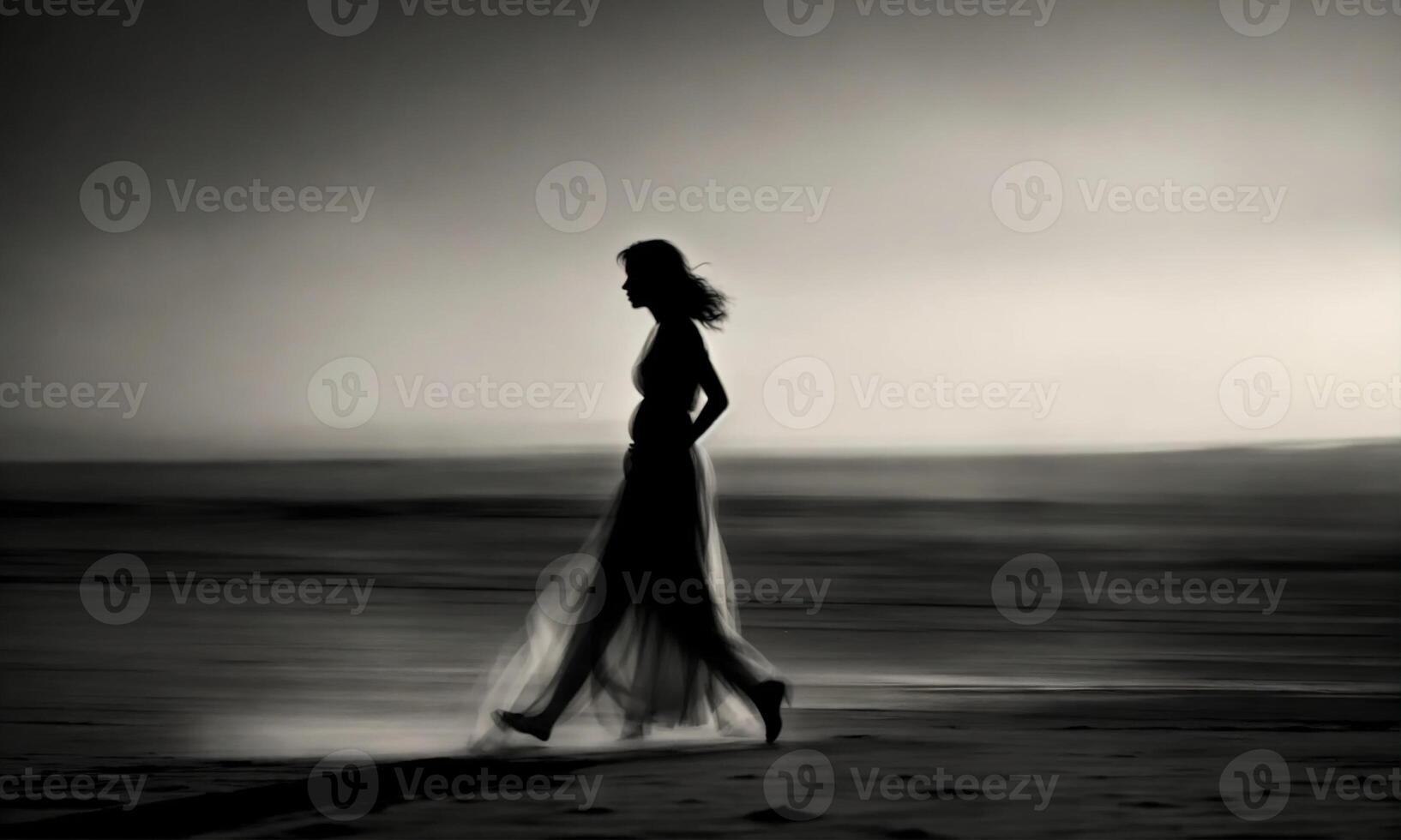 AI generated Blurry motion silhouette of a girl with long hair. ai generative photo