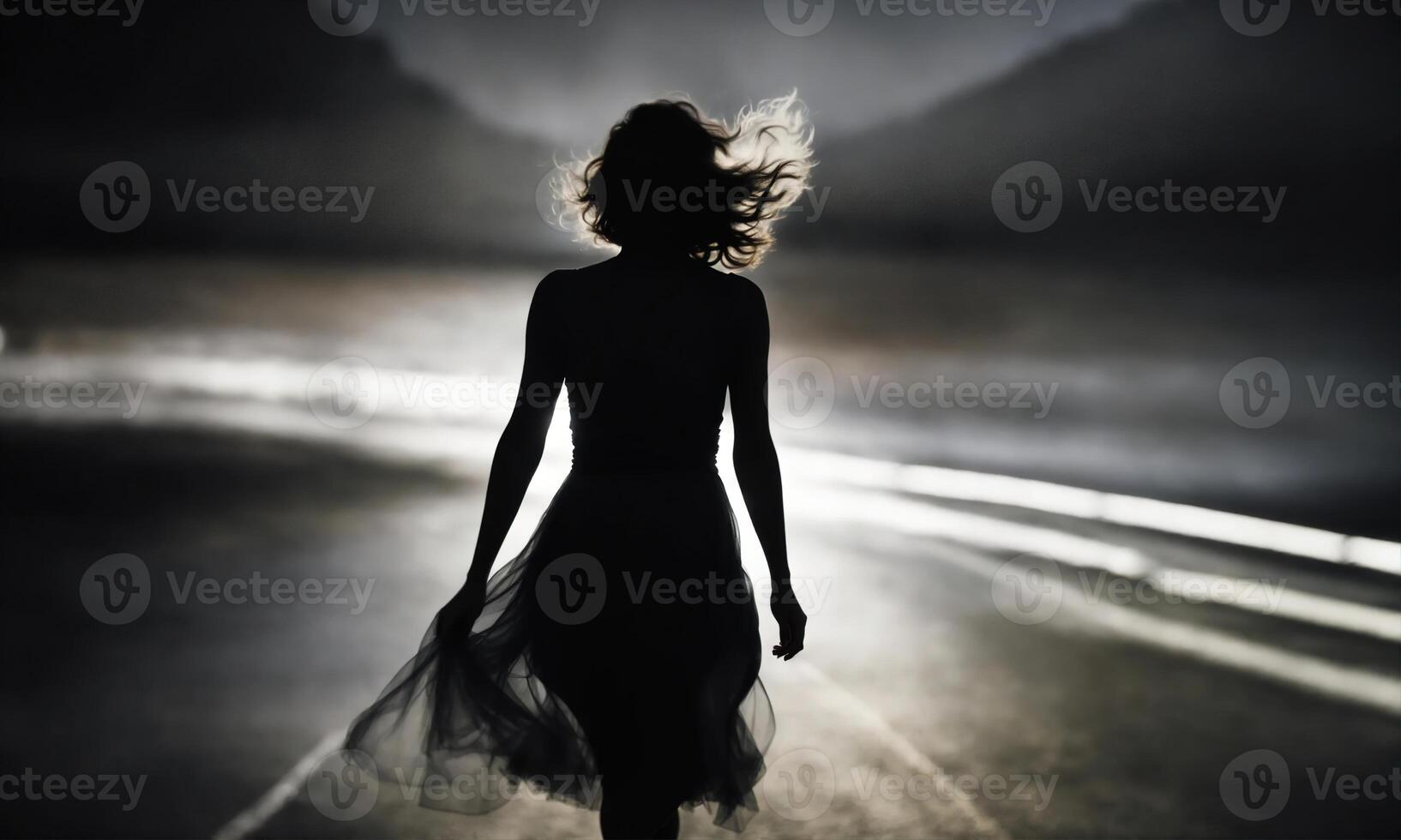 AI generated Blurry motion silhouette of a girl with long hair. ai generative photo