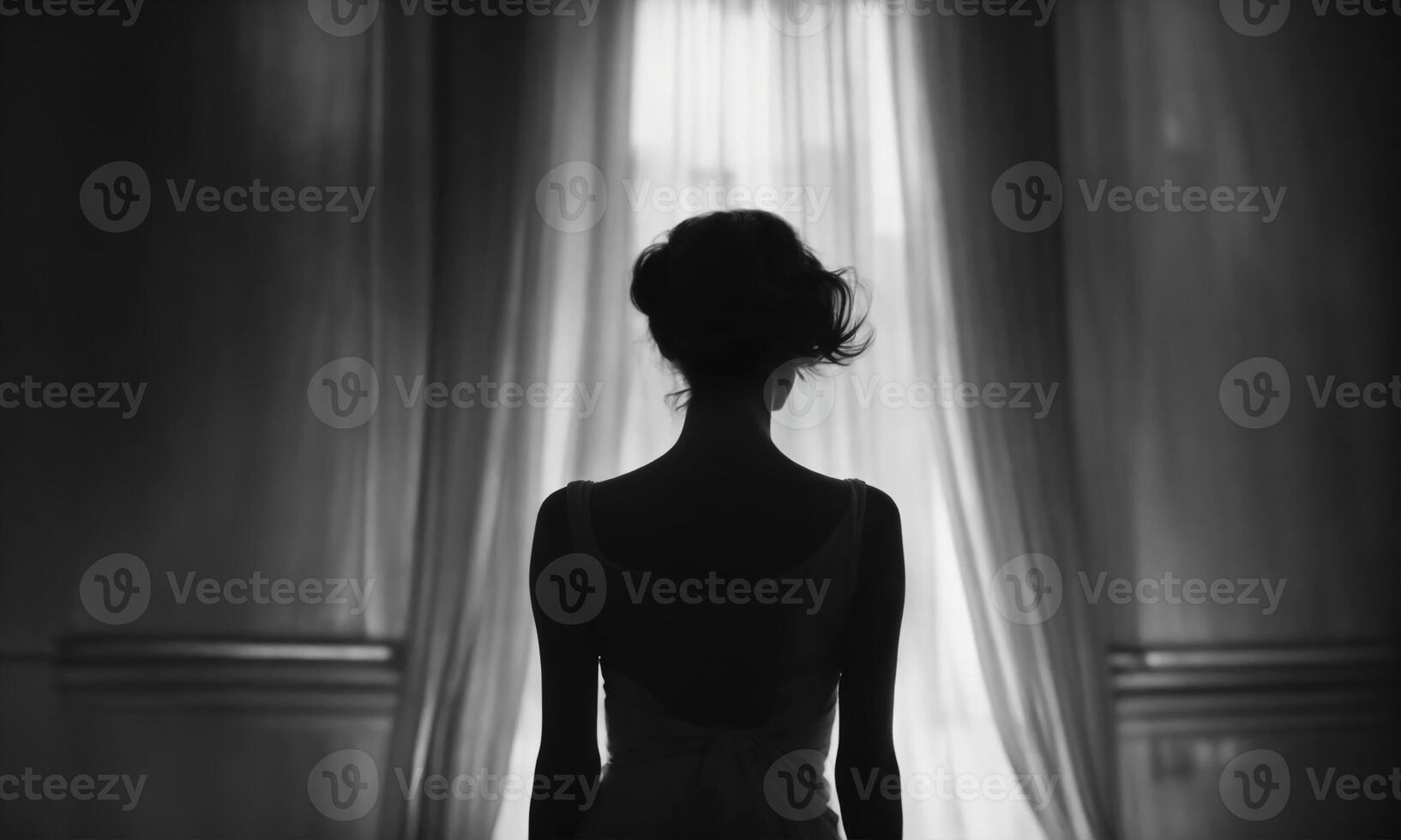 AI generated Blurry motion silhouette of a girl with long hair. ai generative photo