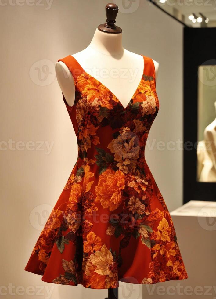 AI generated Fashionable evening orange summer dress on a mannequin. ai generative. ai generative photo