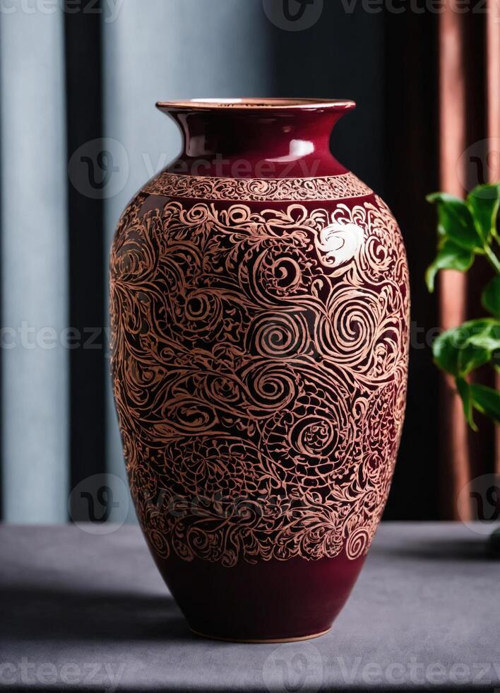 AI generated old vintage clay pot with a beautiful pattern. ai generative photo