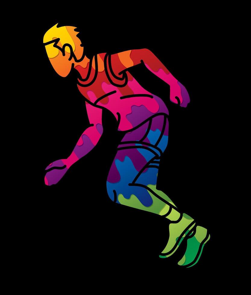 A Man Running Action Speed Movement Marathon Runner Graffiti vector