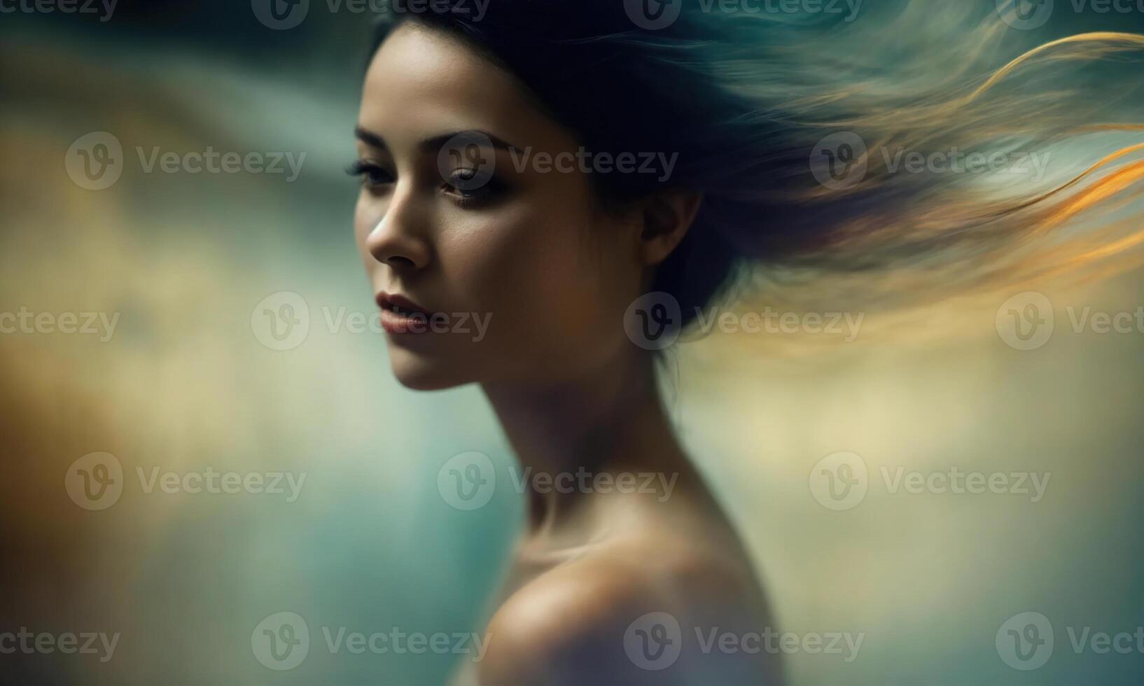 AI generated Blurry motion silhouette of a girl with long hair. ai generative photo