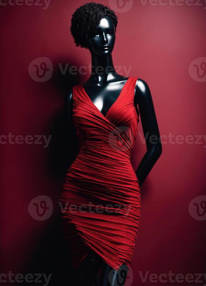 AI generated mini dress with low neckline on a mannequin. ai generative photo
