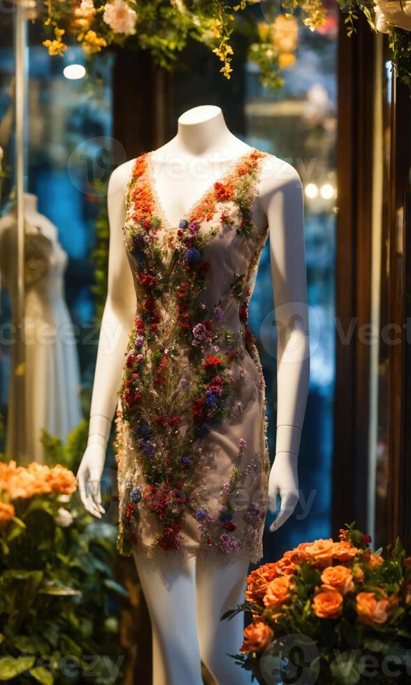 AI generated mini dress with low neckline on a mannequin. ai generative photo
