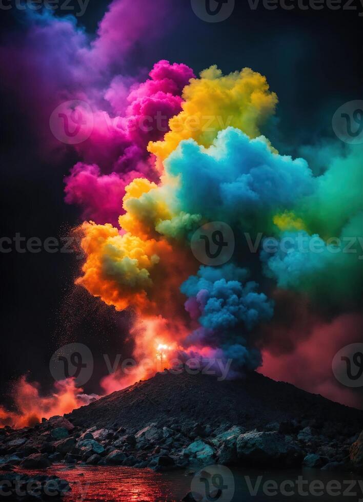 AI generated Colorful cloud with smoke on black background. ai generative photo