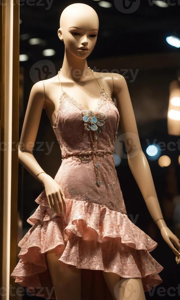 AI generated mini dress with low neckline on a mannequin. ai generative photo