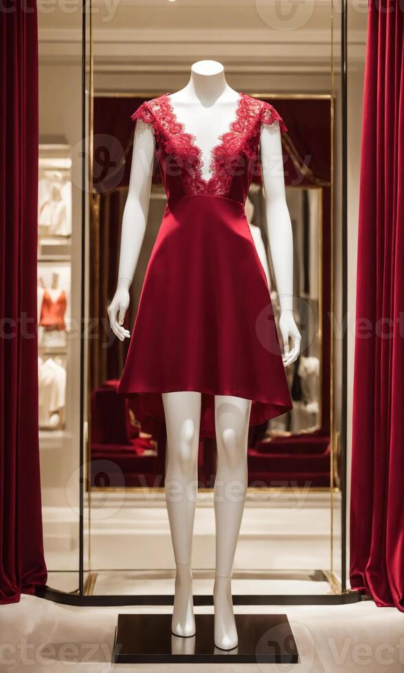 AI generated mini dress with low neckline on a mannequin. ai generative photo