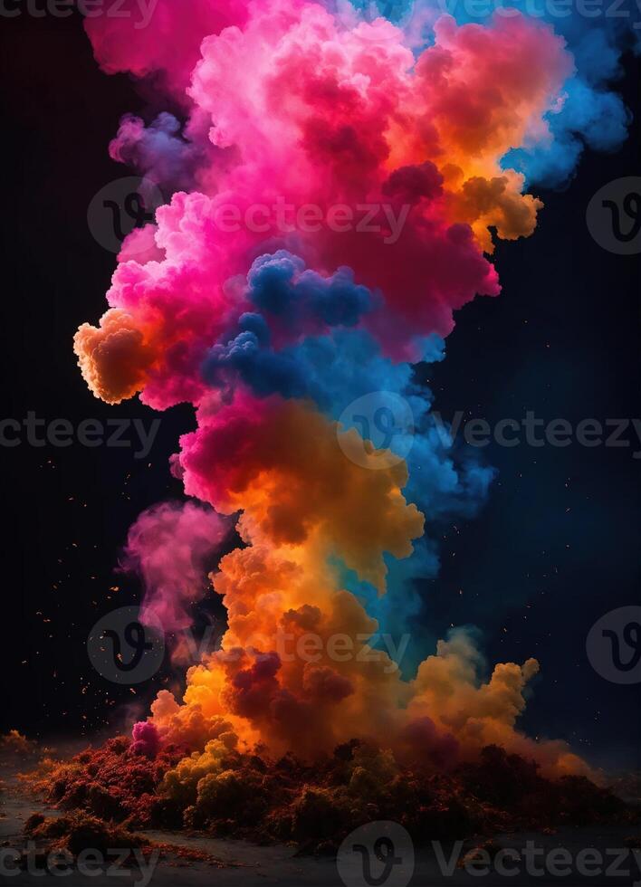 AI generated Colorful cloud with smoke on black background. ai generative photo