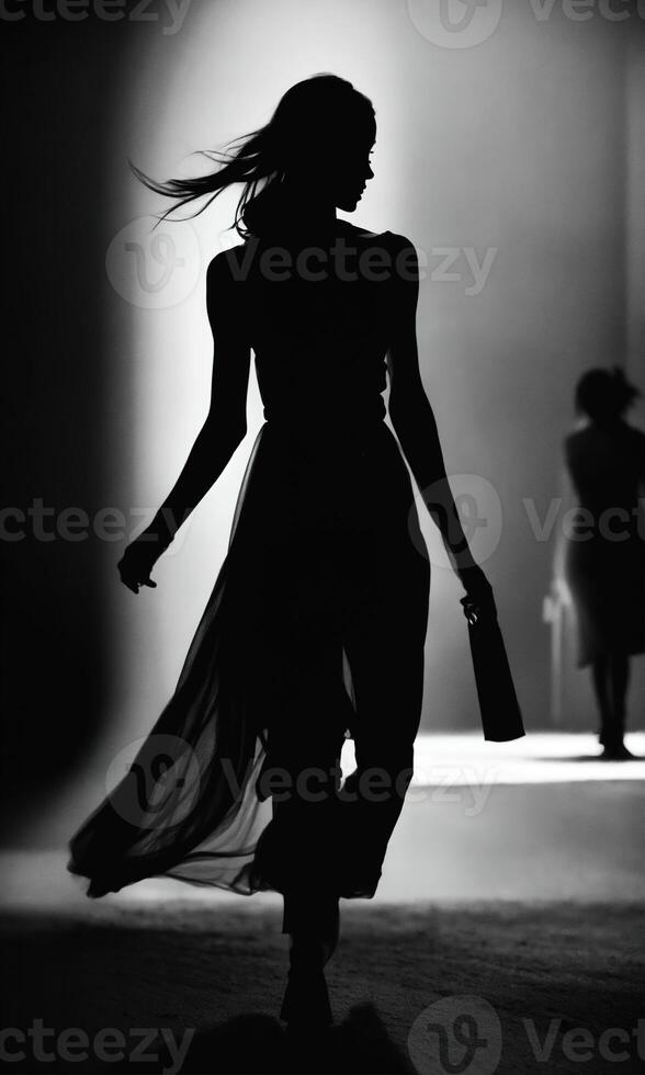 AI generated Blurry motion silhouette of a girl with long hair. ai generative photo