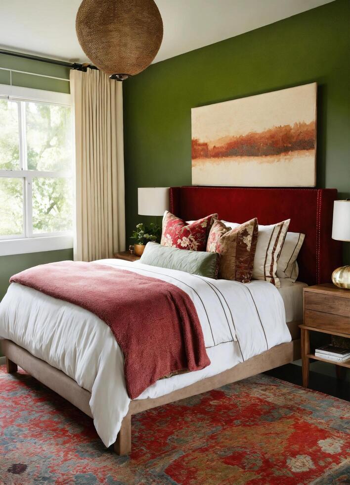 AI generated interior of classic bedroom, comfortable king size bed. ai generative photo