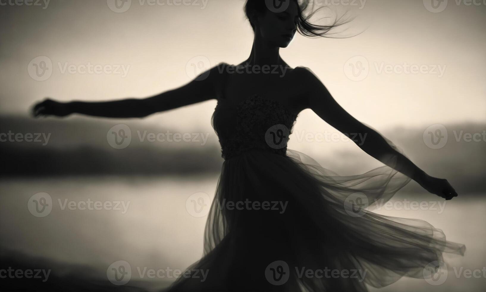 AI generated Blurry motion silhouette of a girl with long hair. ai generative photo