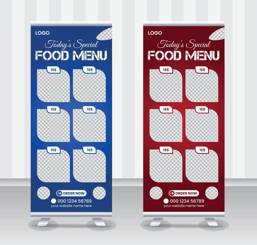 Today's special food menu and restaurant roll up banner x or roll up banner design template vector