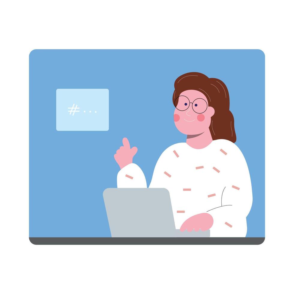 work at home vector flat illustration style online career illustration room coworkers young  freelancer working on laptop or computer at home simple concept