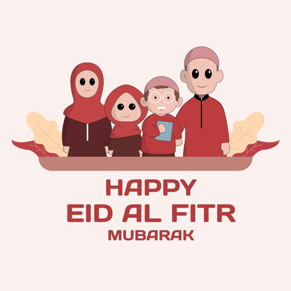 character cute ramadhan concept illustration happy muslim family celebrate holy month ramadhan mosque sillhouette vector illustration