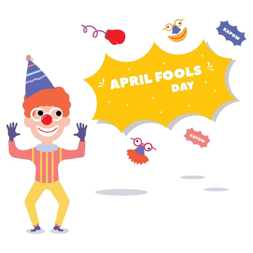 happy april fools day illustration clown concept surprise and comedy fun vector template poster background