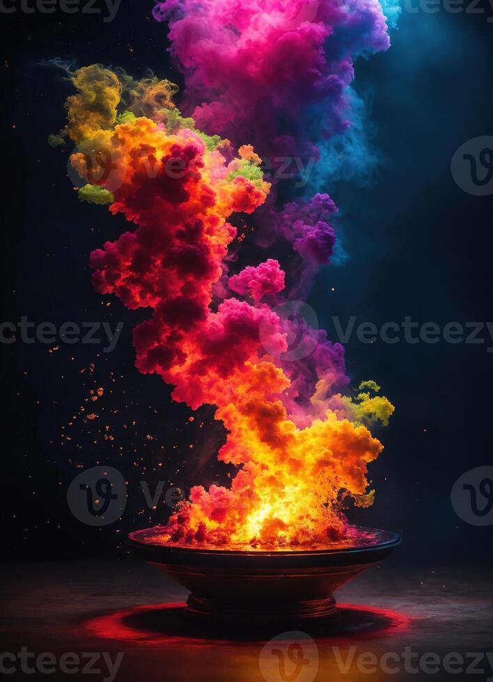 AI generated Colorful cloud with smoke on black background. ai generative photo
