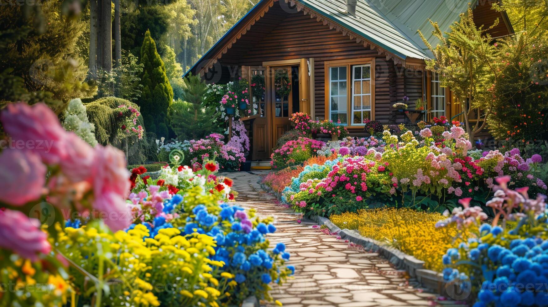 ai generado el jardín es un hermosa ajuste para el verano. foto