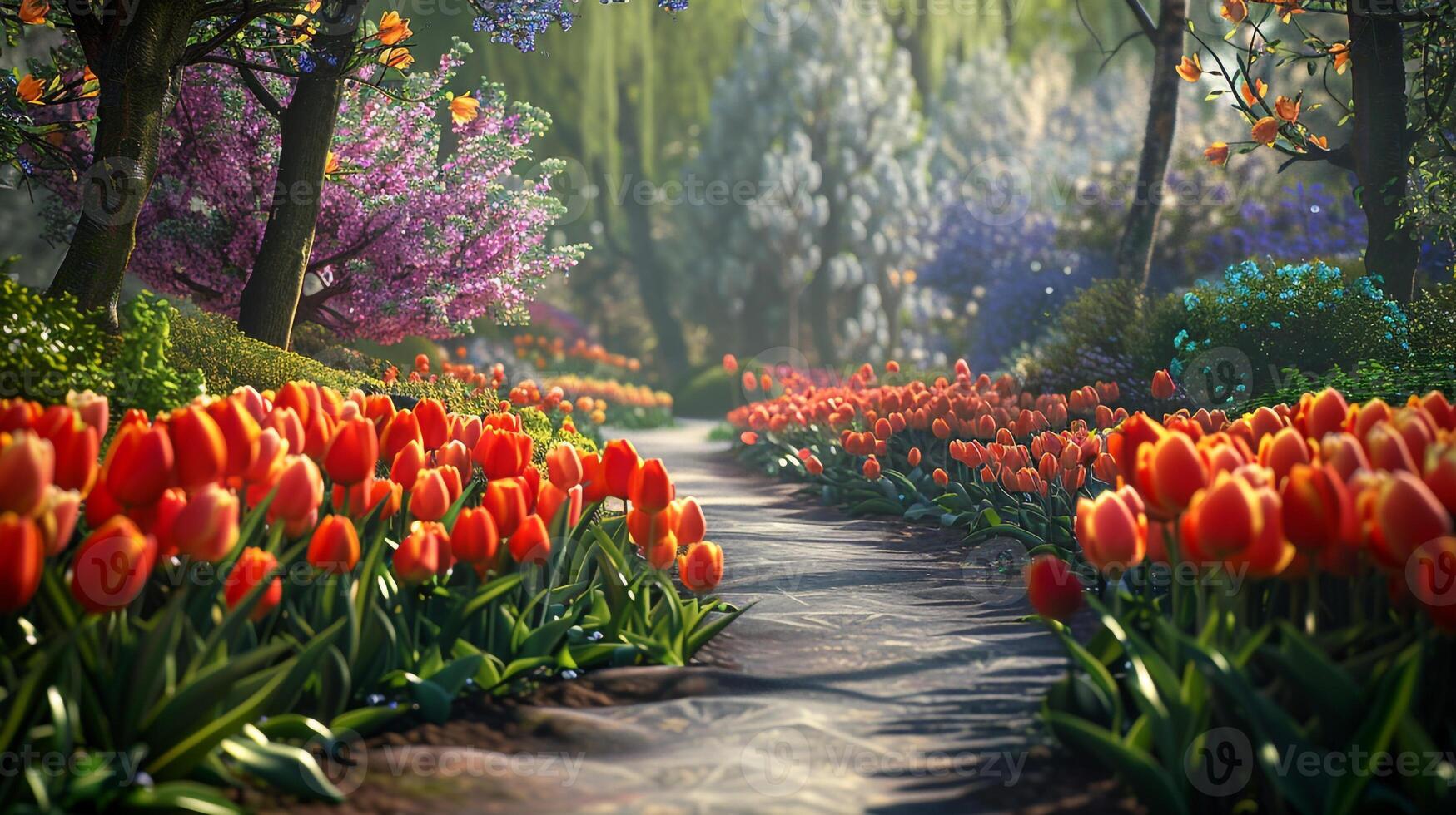 AI generated The garden is a beautiful setting for the summer. photo