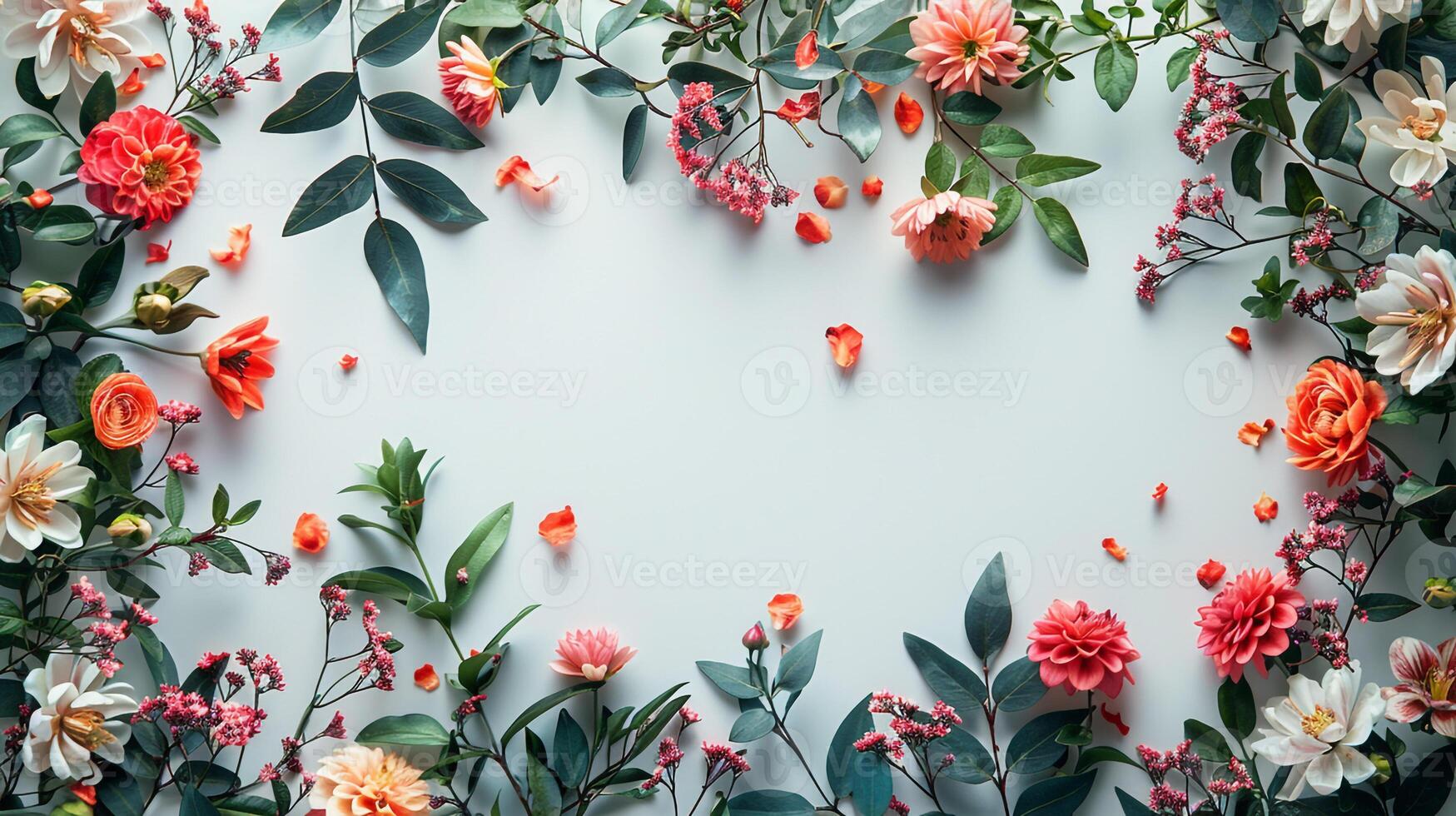 AI generated Spring Serenity Elegant Wedding Celebratory Greeting Card adorned with Flowers on a Light photo