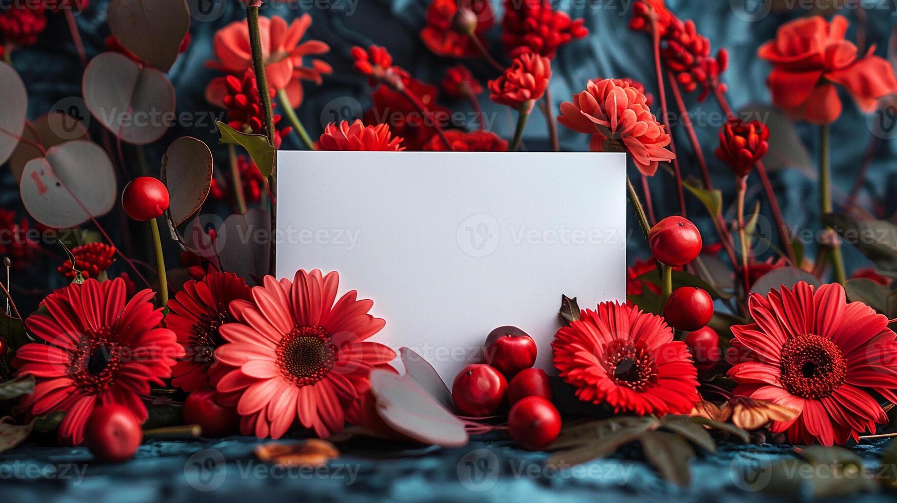 AI generated Spring Serenity Elegant Wedding Celebratory Greeting Card adorned with Flowers on a Light photo
