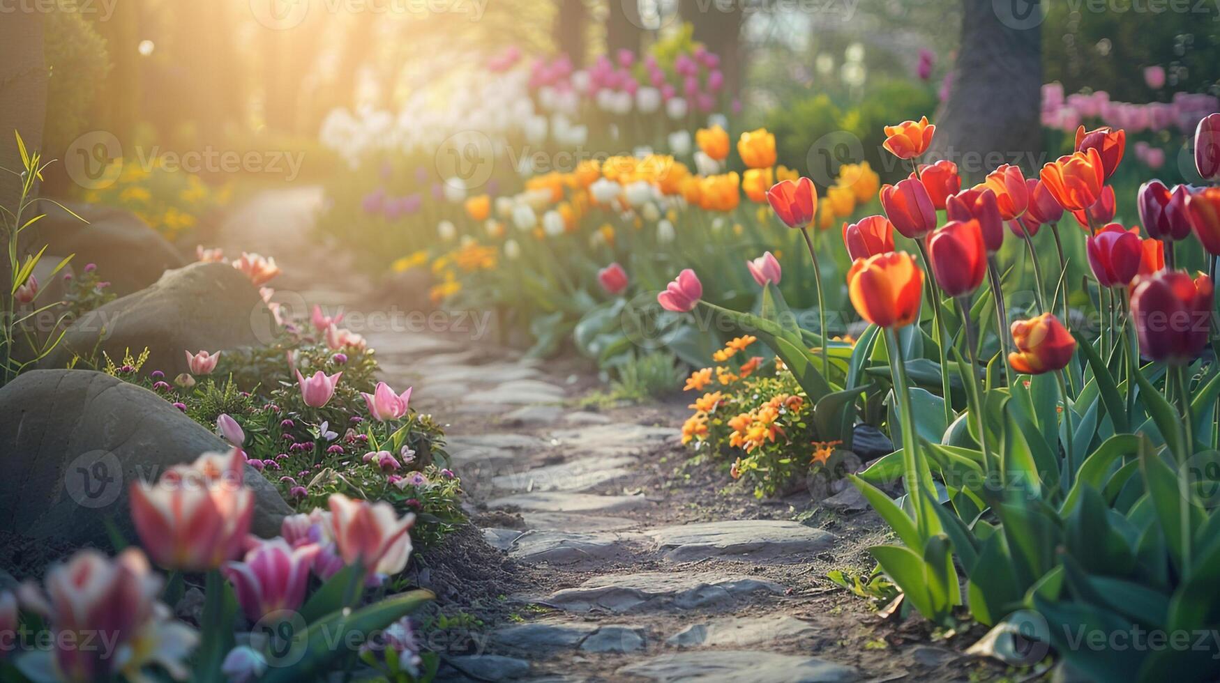 ai generado el jardín es un hermosa ajuste para el verano. foto