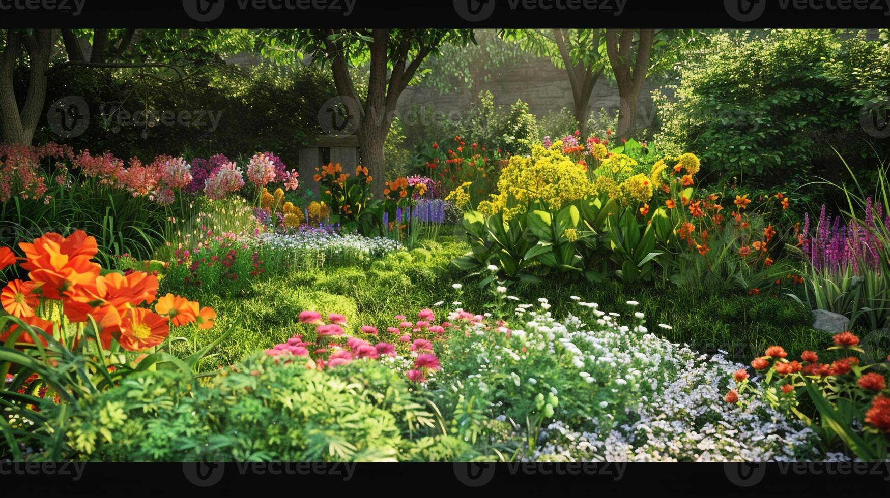 AI generated The garden is a beautiful setting for the summer. photo