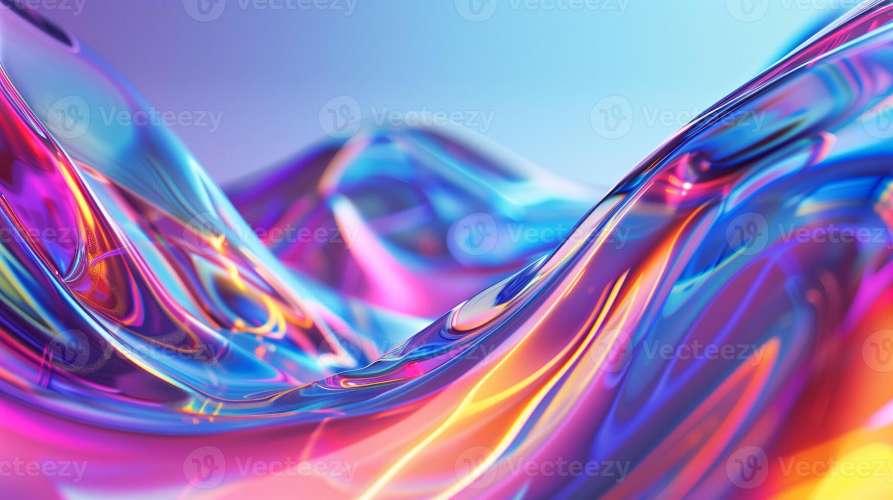 AI generated Colorful glass, holographic liquid metal background, 3D rendering, glassy texture, fluidity, abstract lines and curves, bright colors, light refraction effects. photo