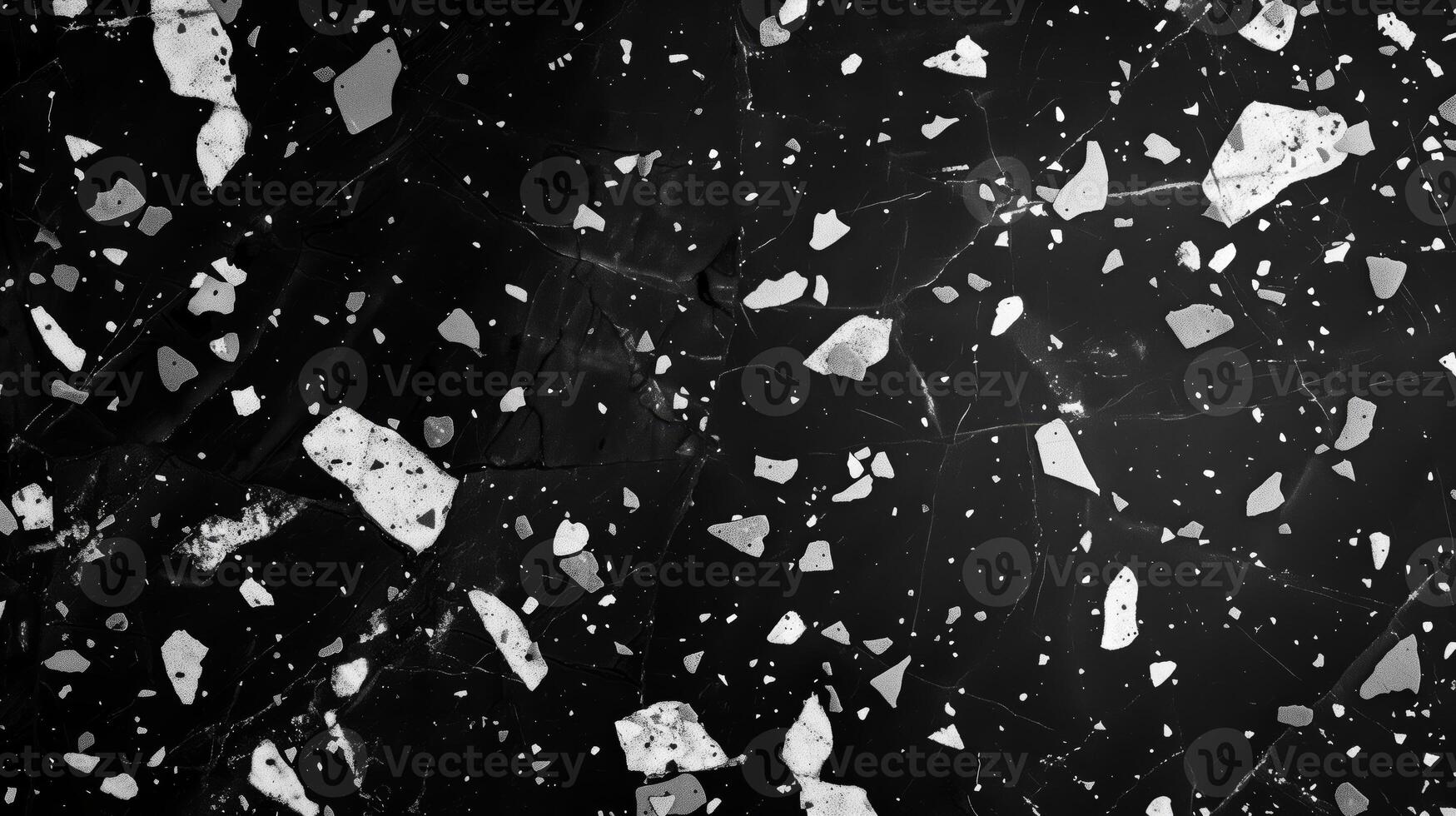 AI generated Black and white terrazzo pattern with small white chips floating around. Generated by artificial intelligence. photo