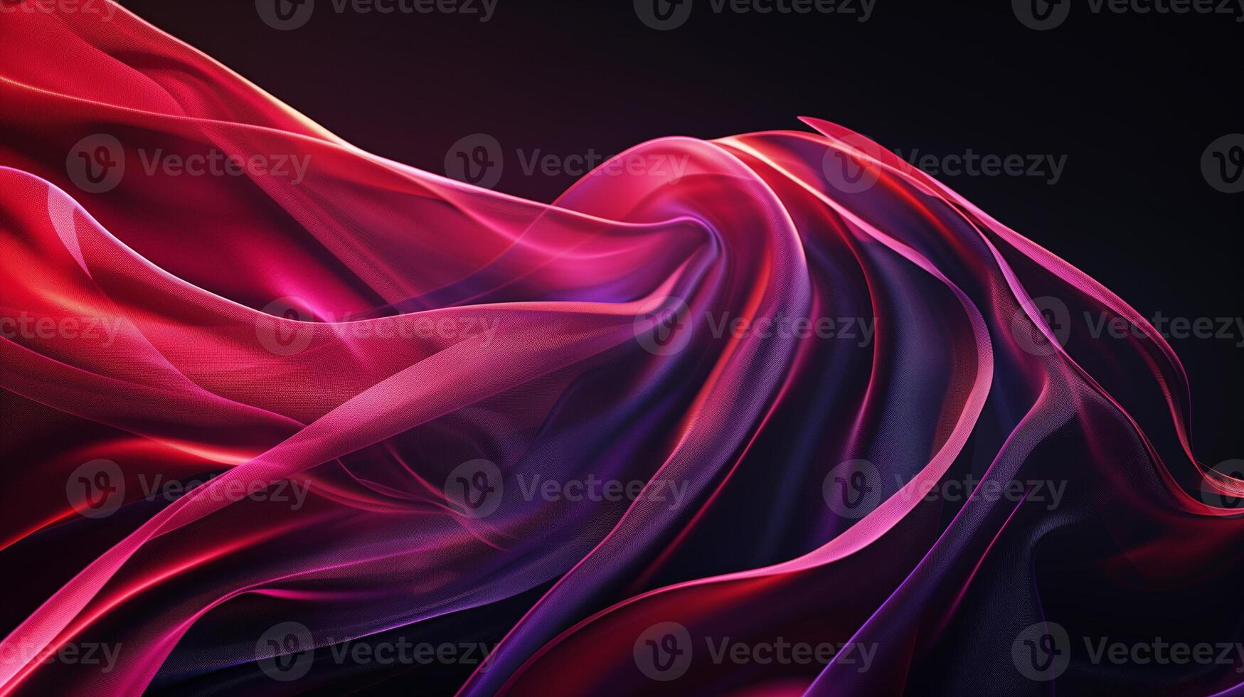 AI generated Abstract shapes, flowing fabric, dark background, red and purple gradient color scheme, closeup perspective. Generated by artificial intelligence. photo