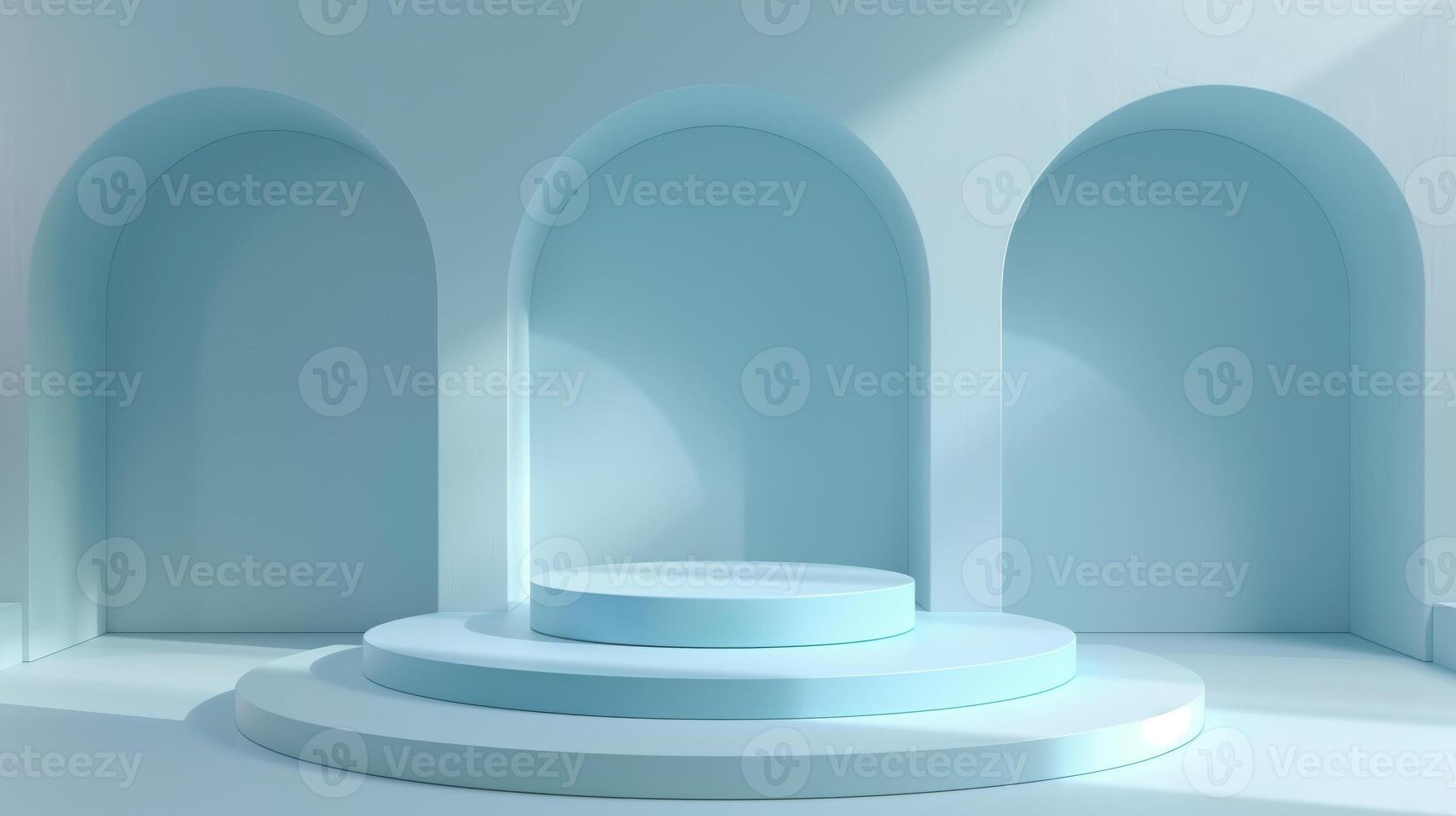 AI generated A 3D background product minimalist podium scene with geometric platform with blue pastel colours. The design suitable for presentation cosmetic products. photo