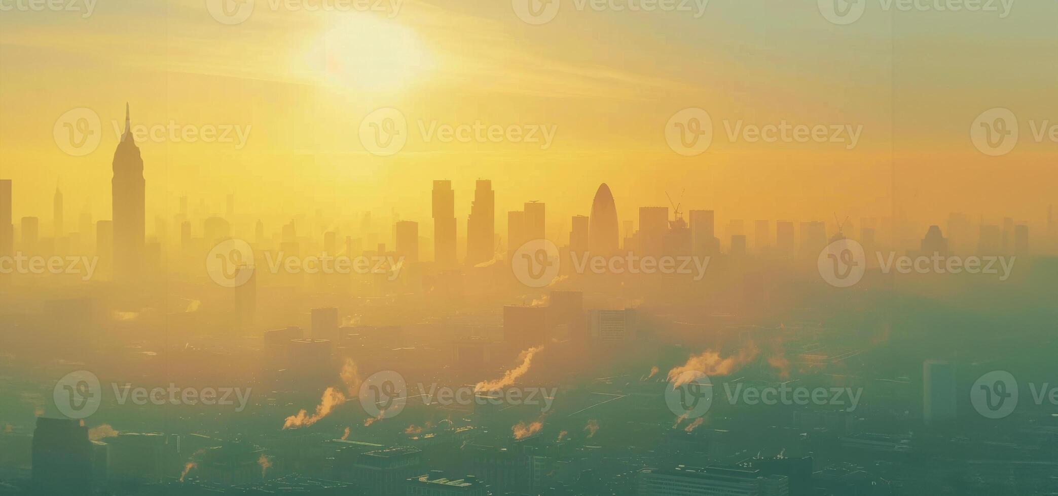 AI generated Hazy sunrise over the urban skyline photo