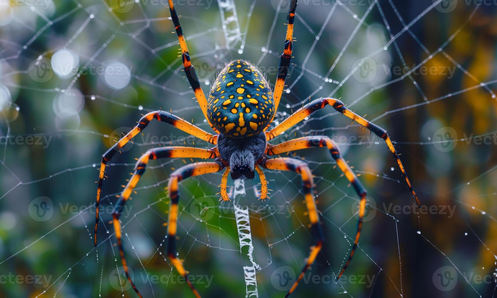 AI generated Golden orb-weaver spider in its web in the jungle photo