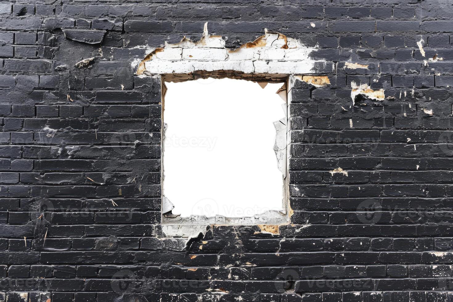 AI generated Opening in a black brick wall on a transparent background photo