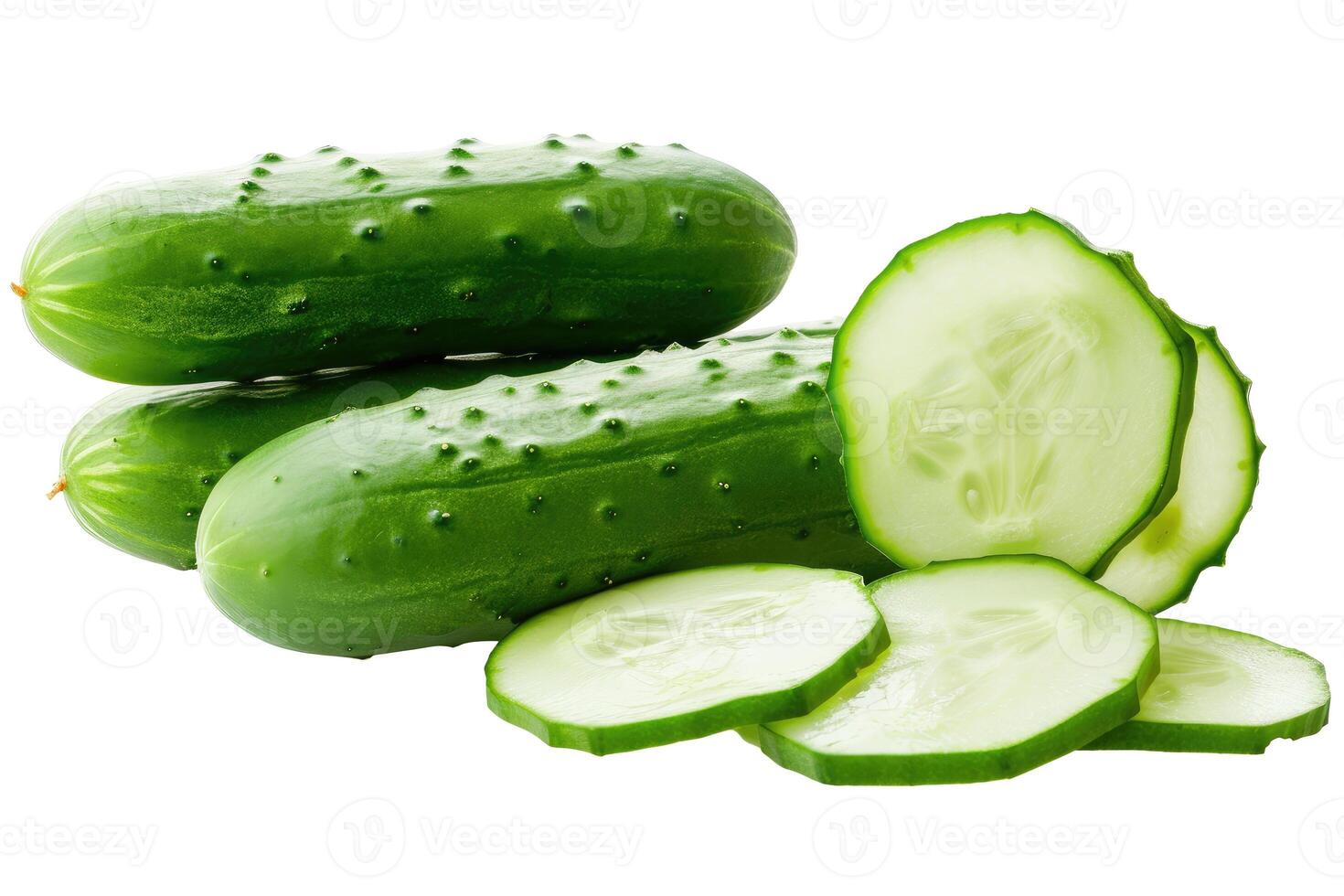AI generated Pile of mature cucumbers on a transparent background photo