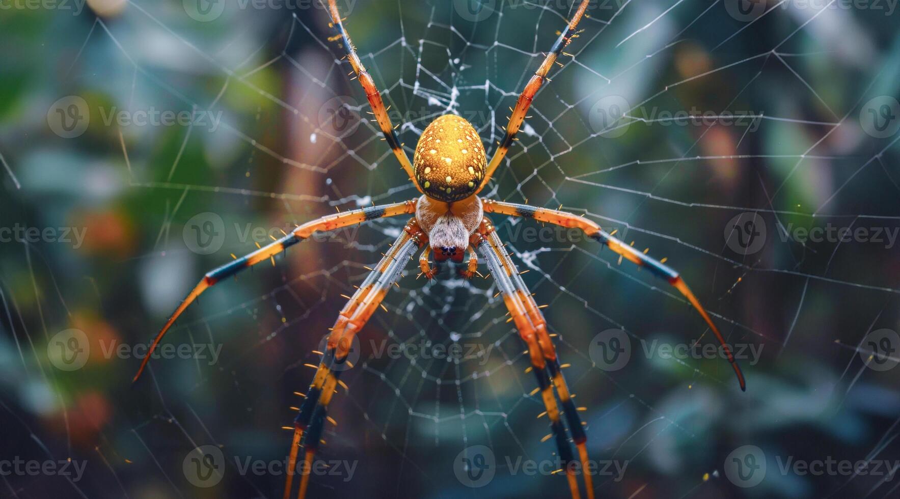 AI generated Golden orb-weaver spider in its web in the jungle photo