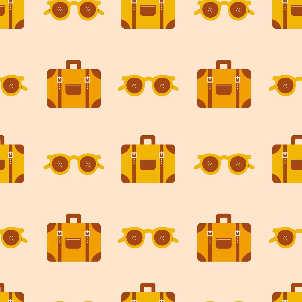 Travel vintage seamless pattern with sunglasses and suitcase vector