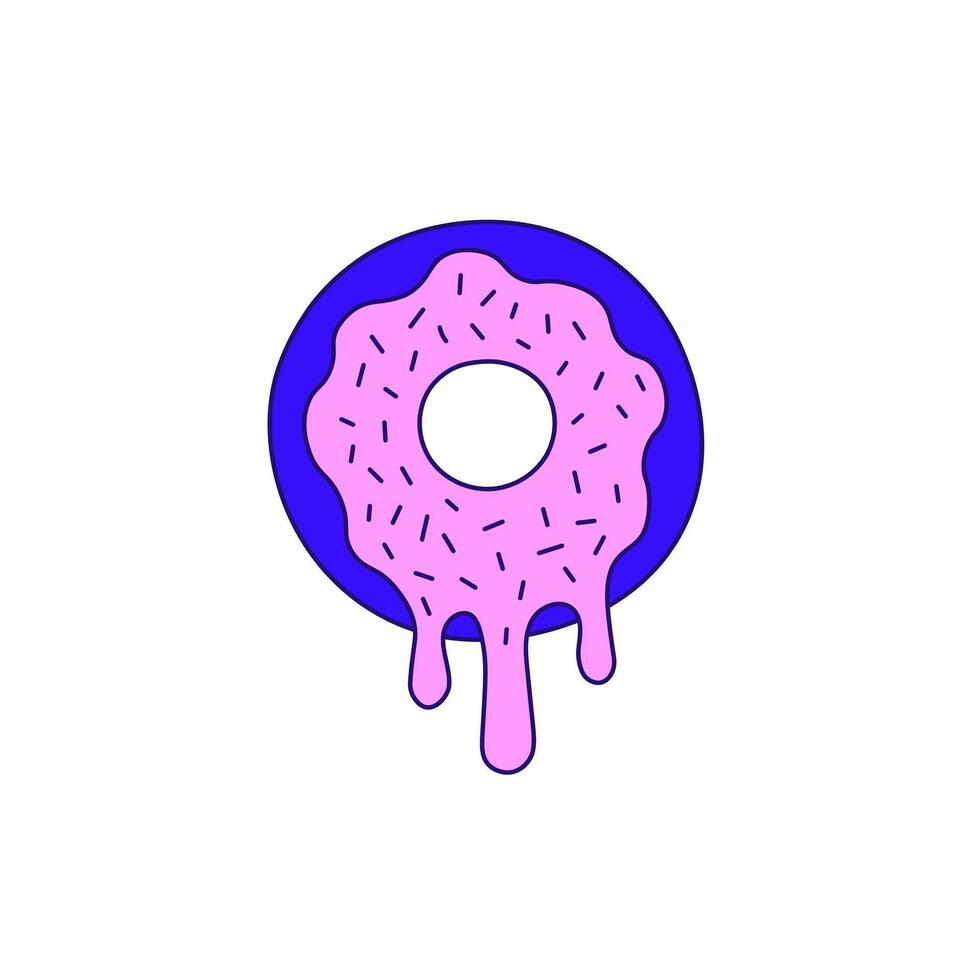 Funky donut with melting cream doodle vector illustration