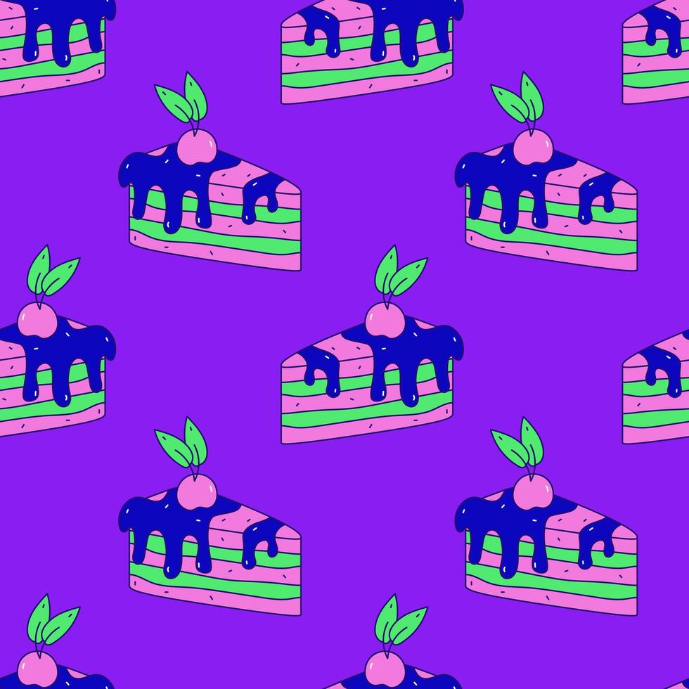 Piece of cake modern seamless pattern in doodle style vector