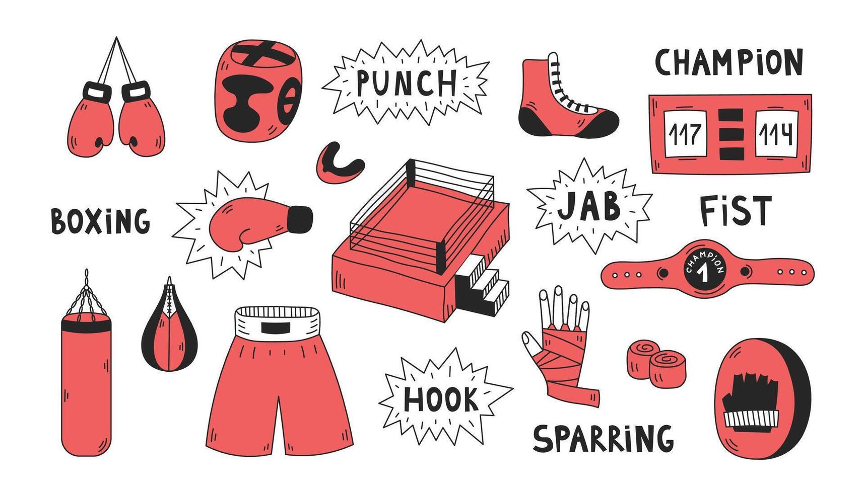 Boxing doodle elements set vector